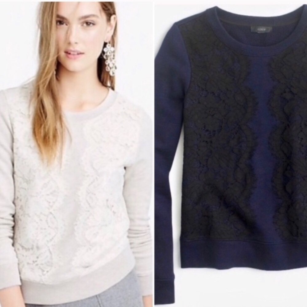 J. Crew lace panel trim crewneck sweatshirt - Picture 2 of 8